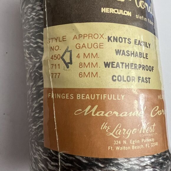 Vintage Florida Macrame Olefin Fiber Cord 4mm 100yds 300ft Herculon Brown Black - Picture 4 of 7